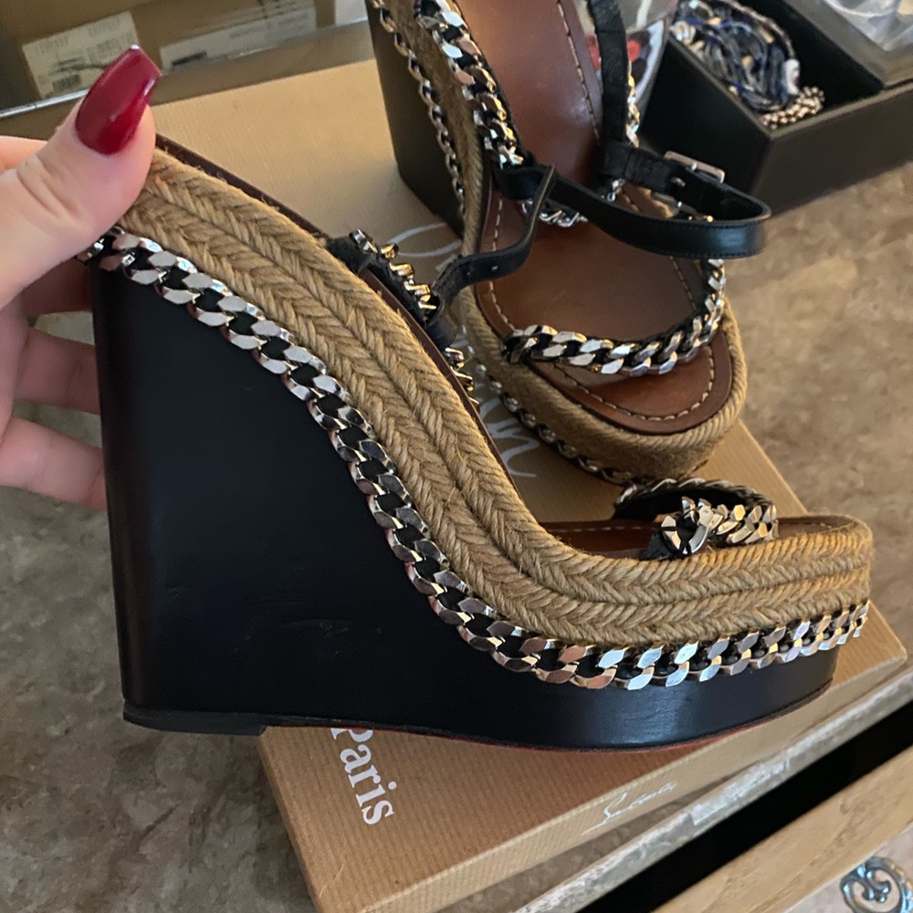Christian Louboutin Black & Silver Chain Wedges